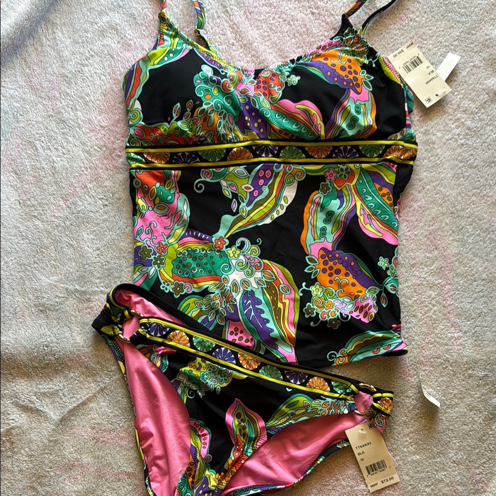 Trina Turk Vibrant Floral Swim Tankini set with bikini bottom